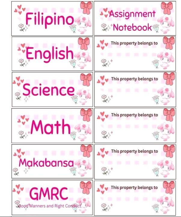 Kids Set Notebook Subject Sticker Label 10pcs | Printed in waterproof ...