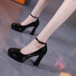 Giày Cao Gót Mũi Vuông Thời Trang Cho Nữ Giày Cao Gót Đế Xuồng Chống Thấm Nước Có Khóa Một Từ Giày Đơn Đế Dày Thường Ngày