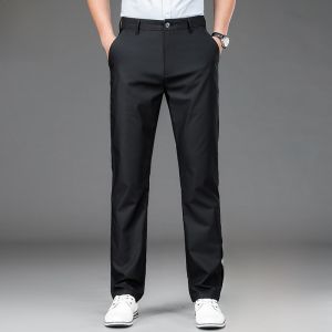 Business Casual Kangaroo Mens Summer Thin Straight Loose Fit Elastic Ice Silk Pants No Ironing Required Straight Leg Trousers