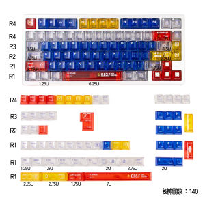 140 Keys Comic Keycaps Cherry Profile UV Transparent PC Red Blue Personalized Keycaps For MX Mechanical Keyboard