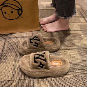 Embroidered Slippers Womens Summer 2024 Fashionable Comfortable Retro Stylish Fur Slippers Korean Style mid Heel Daily Wear
