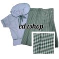 blouse &skirs piping green chekerd school uniform.kinder to highschool. 