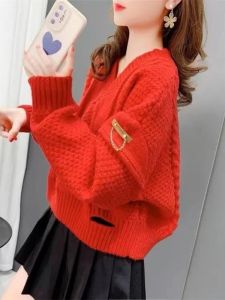 Loose Womens V-neck Knitwear Short Style Tassel Design Autumn Winter New Korean Version Casual Long Sleeve Top INS Fashion