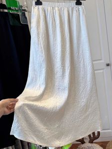 White Acetate Satin Half-length Skirt Womens High-waist Drapey Split Bodycon Midi Skirt Summer New Style Commute Simple Style