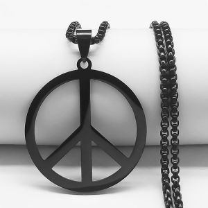 Goth Punk Peace Sign Symbol Pendant Necklace Men Black Color Stainless Steel Peaceful Match Chain Jewerly cadenas mujer N438S02