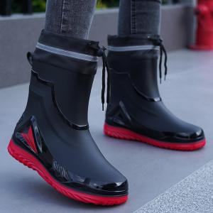 Waterproof Cotton Fleece Lined Drawstring Mens Rain Boots Anti-Slip Half Tube Rubber Boots for Delivery Riders Special Water Shoes