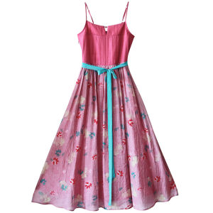 New Chinese Style Vintage Straight Collar Open Cardigan Print Splicing Strapless Dress Women Summer Fashion Artistic Commute