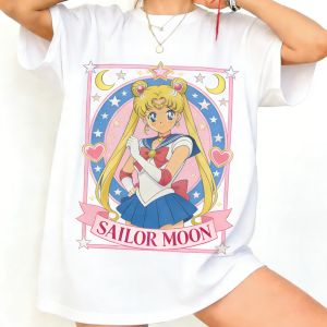 Bandai | Summer 2026 Sailor Moon Sailor Moon "Classic Badge" Retro Street Trend 100% Cotton Print Loose T-shirt Boy/girl Top Y2k