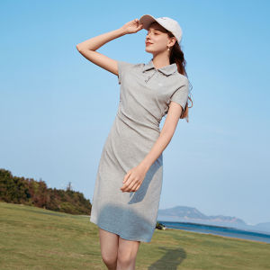 XIANGYING | Ruffled Waist Slimming Polo Collar Summer Dress