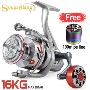 Sougayilang 1500-5000 Spinning Fishing Reel Aluminum Alloy Spool Max Drag 16kg 3+1 BB Reel Free 100mLine Bass Freshwater Fishing
