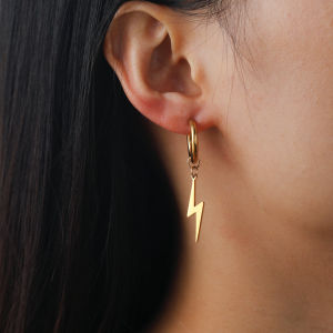 Skyrim Lightning Pendant Drop Earrings Women Men Stainless Steel Gold Color Hoop Earrings Hip Hop Punk Jewelry Birthday Gift