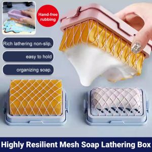 Reusable High Elastic Mesh Soap Box Universal Soap Storage Case Double Layer Soap Drain Box Hand-free Rubbing Foaming
