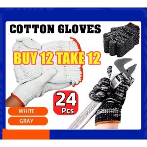 【BUY 12 TAKE 12】24pcs/12Pairs Dozen Safety Knitted Gloves Cotton Gloves Non-Slip Household Warehouse Gardening Construction Working Gloves Protective Industrial Work Gloves cotton gloves / Good Quality Thick Cotton gloves