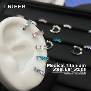 Lnieer | Titanium Steel & Colored Zircon Earrings with Sparkling Design for Ear Piercing