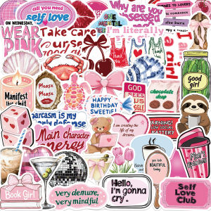 50PCS Pink Preppy Motivational Girl Stickers Notebook Phone Waterproof Laptop Motorcycle Bicycle Scrapbooking Suitcase Sticker