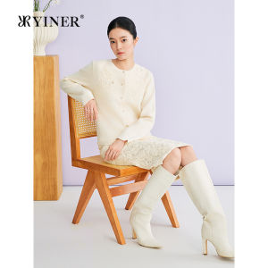 YINER | Elegant Lace Merino Wool and Cashmere Blend H-Line Knit Cardigan