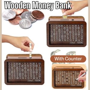 Money Saving Box Wooden Money Bank With Pen Money Box With Counter Coins Storage Box Childrens Gift