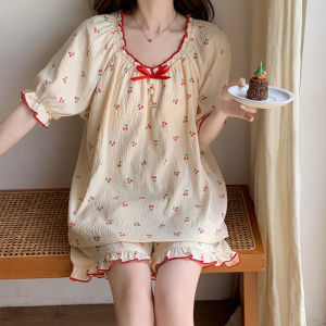 Summer New Soft Short Sleeve Sleepwear Womens Outwear Home Clothes Princess Style Polka Dot Pattern with Chest Pad Colorful
