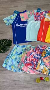 Đồ bơi bé gái 2 mảnh áo tay ngắn quần đùi váy họa tiết nhiều màu chất liệu thun lạnh thoáng mát BINSPORTS BB053