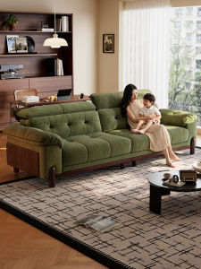 SAMEDREAM | Retro Antique Minimalist Small Space Green Cotton Linen Fabric Sofa