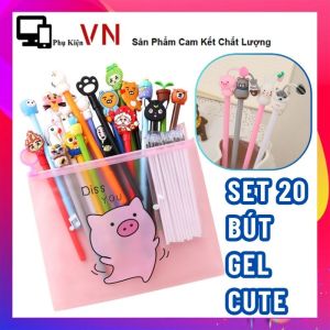 SET 20 Bút Bi Gel 0.5mm Mực đều đẹp Kèm Túi Zip Cute - ComBo 20 Bút Viết Bị Nước Hình Thú Dễ Thường Mix Nhiều Hình - Bút Nước Bút Gel Bút Bi Văn Phòng Phẩm Thay Thế Bút Chữ A 0.5mm