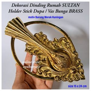Vas Bunga Dinding motiv Burung Merak Kuningan Dekorasi Rumah SULTAN Hiasan Pintu Rumah / Tempat Bakar Dupa BRASS antik Hiolo wadah bakar stick dupa buhur aromaterapi Holder Dupa