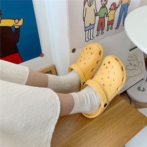 Korean Style Womens Summer Cartoon Themed Thick Bottomed EVA Slip-On Beach Sandals Fashionable Hole Shoe Flat Heel Daily Wear