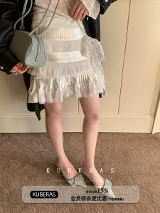 KUBERAS High Waist Short Lace Patchwork Satin Layered Half Skirt Elegant Heavy Embellishment Pleated Mini Skirt for Women