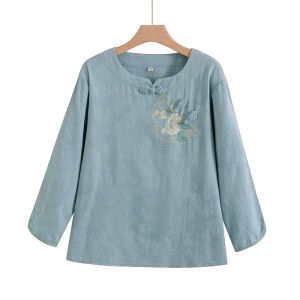 Autumn Fashion 2024 New Two-Piece Set Pure Cotton Long Sleeve Womens Top National Style Mom Middle-Aged Chinese New Style