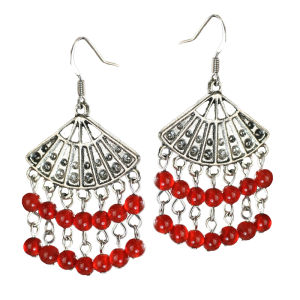 Red Agate Long Earrings Womens Ruby Birth Year Vintage Ethnic Fan Shape Dangle Jewelry Fashionable Unusual Style Accessories