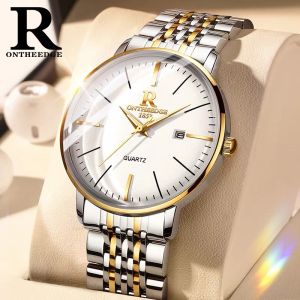 นาฬิกาข้อมือหรูหรา POEDAGAR สำหรับกันน้ำผู้ชายสแตนเลสสำหรับธุรกิจดั้งเดิมแซฟไฟร์ปฏิทินเรืองแสงบางเฉียบ