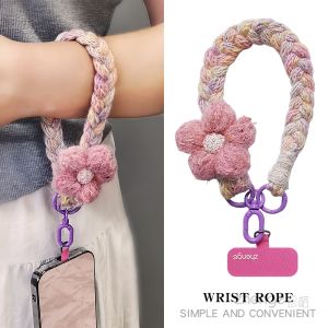 Short Phone Strap Woven Hand Rope Multicolor Gradient Color Block Bag Chain Mobile Phone Case Cover Lanyard New Arrival