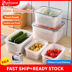 Royalstar Refrigerator Storage Box Airtight Food Keep Fresh Storage Organizer Stackable Double Layers Drain Storage Box