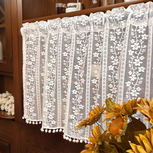 1pc Nordic Pastoral Lace White Small Short Curtain Fashion Flower Tulle Rural Half Curtains for Doors or Windows