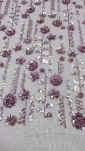 5Yards 3D Floral Bead Tube Sequin Lace Fabric Heavy Laser Cut Flower Embroidery Mesh Premium Lace for Couture Dresses