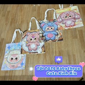 Túi tote nữ xinh Baby Three thỏ heo gấu cute đeo vai đẹp vừa sách vở rẻ thời trang quà tặng học sinh