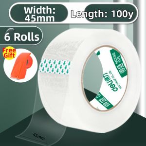 De Li | High Viscosity Transparent Tape Large Roll Sealing Adhesive Tape Deli Wide Packaging Tape for Business Use Non-Residuous