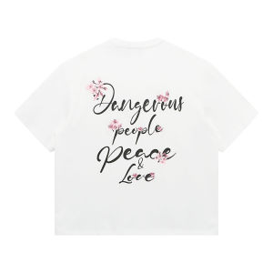 Dangerous People Short Sleeve T-Shirt Embroidered Sakura Couple Versatile Cotton Youth Fashion Casual round Neck Tee