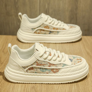 New 2025 Mens Casual Canvas Shoes Breathable Low-Top Sneakers Heightening Dad Shoes Fashionable Spring Summer White Sneakers