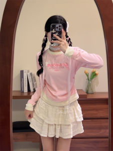 Sweet And Spicy Letter Print Pink Long Sleeve Womens T-shirt Slim Fit Thin Style Short Base Shirt Spring Autumn Fashion