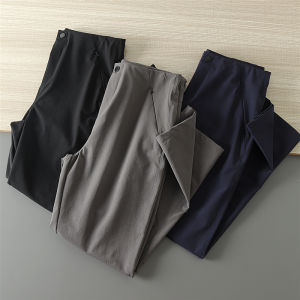 กางเกงขายาวลำลองสำหรับผู้ชายในช่วงฤดูใบไม้ร่วง ป้องกันลม ป้องกันน้ำ แฟชั่นกลางแจ้ง กางเกงขายาวแบบมีระบบปรับด้วยปุ่มจากแบรนด์ Fin เอวสูง ทรงตรง