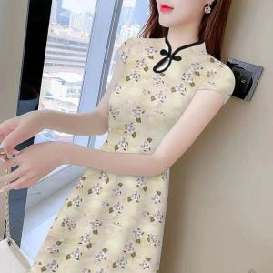 เสื้อชั้นในผ้าไหมพิมพ์ลายฤดูร้อนแบบปรับปรุงใหม่พร้อมกางเกงชั้นในและถุงมือกันแดด ทรงเอยาวปานกลาง สไตล์สง่างาม เส้นใยไตรอะซิเตท