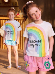 PPTOWN | Rainbow Short Sleeve Girls T-shirt White