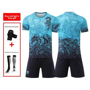 Barcelona Home Away Football Kit Set Short Sleeve Sports Uniform for Men Children Match Playing Teamwear Number 10 Shirt