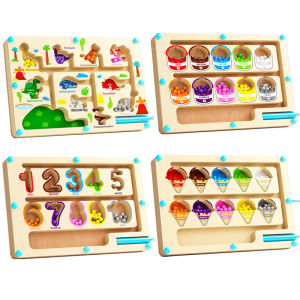 Magnetic Color & Number Maze Montessori Education Toys Board Pen Moving Bead Game Motor Skills Activities Wooden Toys Kids Gifts