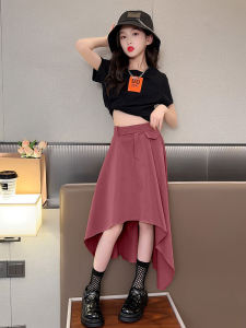 Girls Summer Outfit Short Sleeve Dress Set Half Skirt Two Piece Set Child Size Big Kids Summer Clothing Korean Style Thin Material