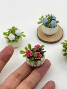 JETTING | **New Sale 1Pcs Doll House Living Room Scene Decoration Mini Rose Plant Potted Plants Model Miniature Landscape Handicrafts