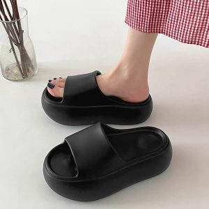 Black Thick Bottom EVA Slippers Women Summer Outdoor Wear Anti-Slip Deodorant New Style Flat Sandals Casual High Heel Slip-On