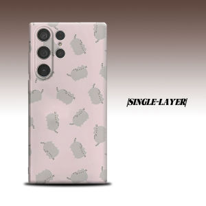 BILIBILI | Pusheen Cat Pink Background For Samsung Galaxy S26 S25 S24 A56 A36 Dual Layer Luxury Fashion Full Lens Protective Case