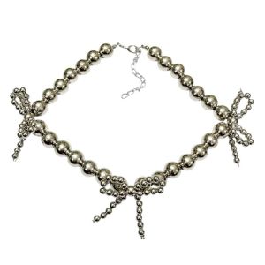 Pixie Triple Bow Beaded Necklace Kalung Ribbon Pita Coquette Tiga Beads Handmade Fashion